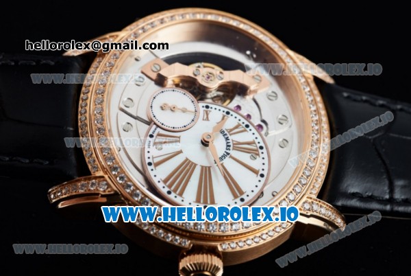 Audemars Piguet Millenary Miyota 9015 Automatic Rose Gold Case White Dial With Roman Numeral Markers Black Leather Strap - Click Image to Close